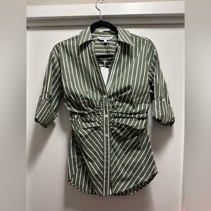 Veronica Beard Olive Striped Button Down Shirt
